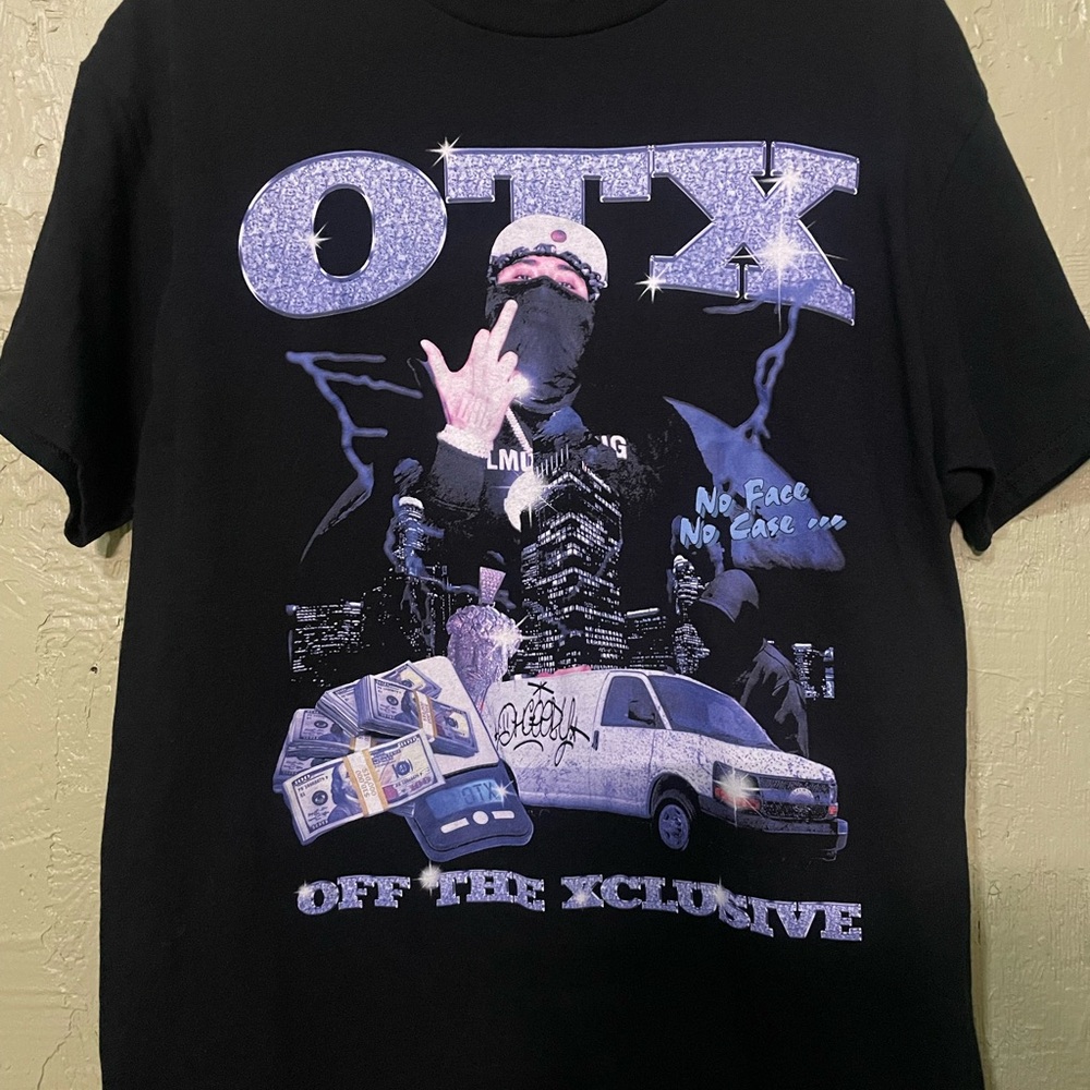 Black Graphic T-Shirt with Purple and Blue Design